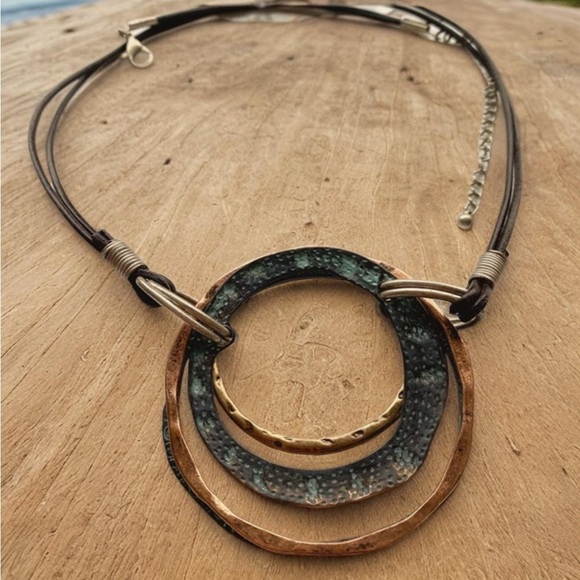 Artisan Jewelry - Bohemian Mixed Metals Artist Created Pendant Necklace 16” inches with extender.